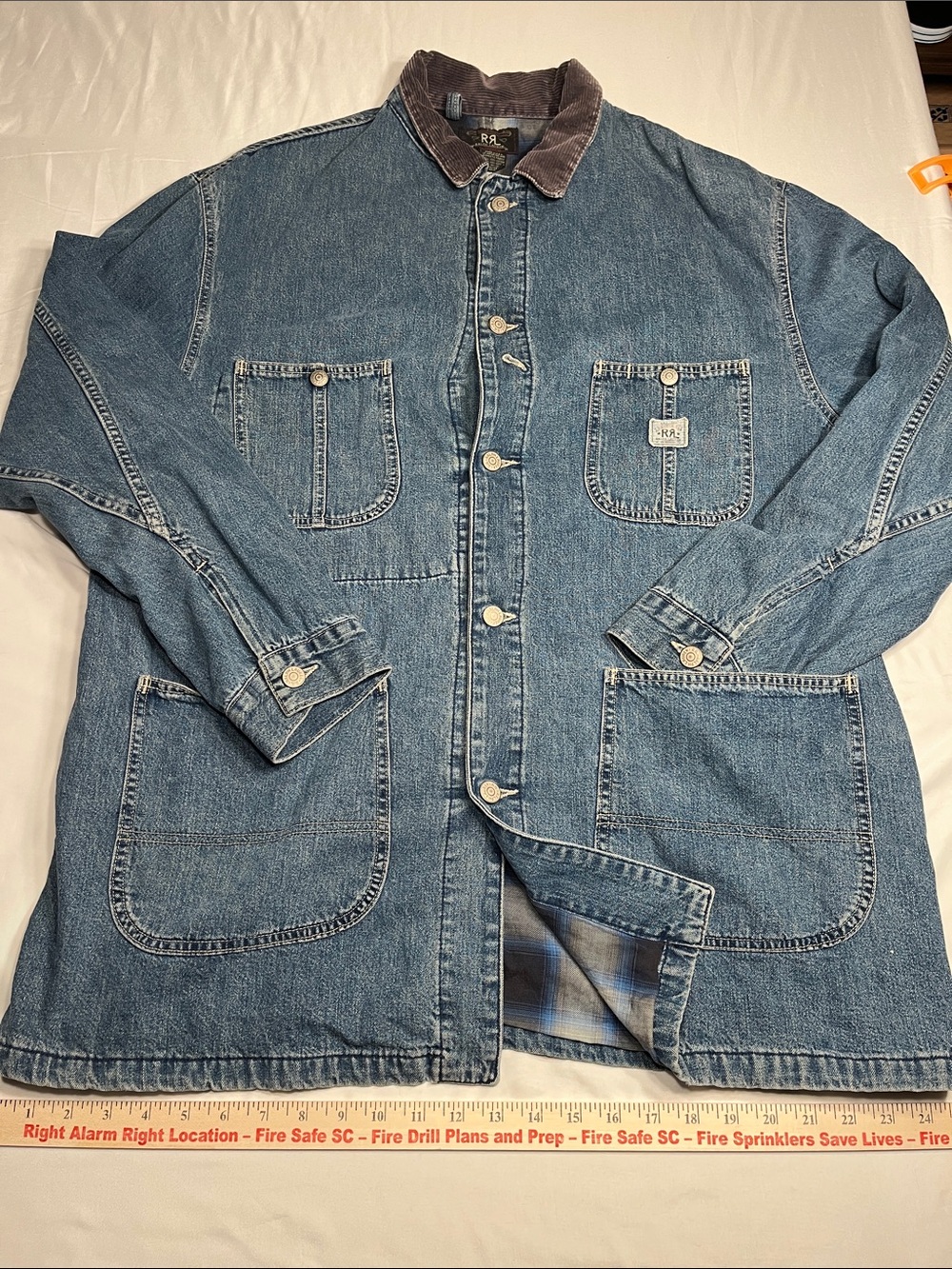 Vintage RRL Double RL Ralph Lauren Denim Chore Jacket USA Made Flannel Lined XL
